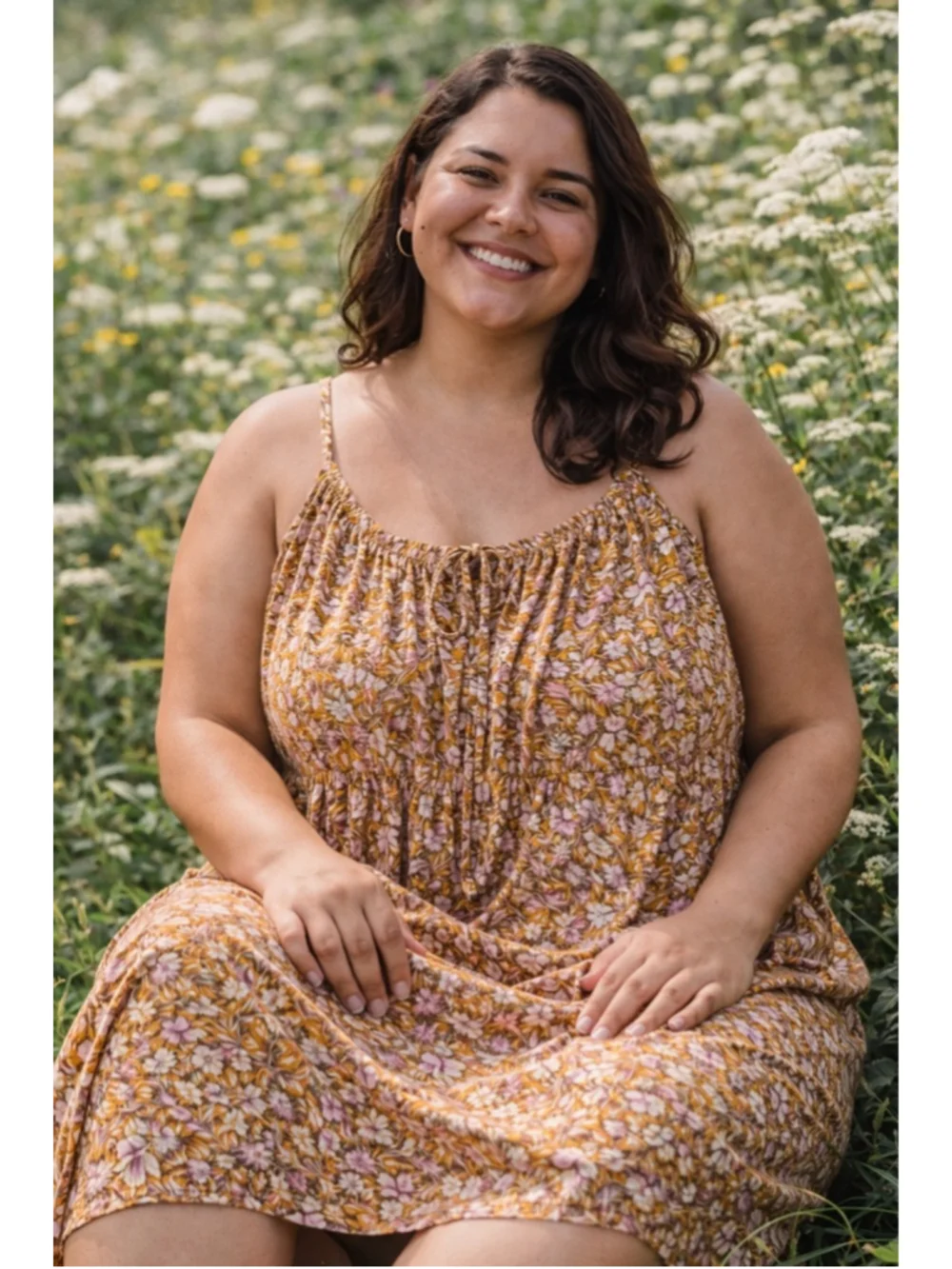 Old Navy 2X Floral Maxi Dress Boho Mustard Yellow Flowy Cami Plus Size - Picture 4 of 8